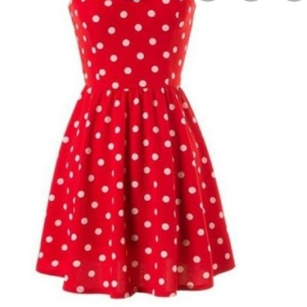 Red & white polka dot strapless minnie dress small